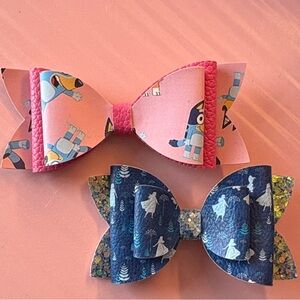 Pink and Blue Bow Set with Cartoon Print